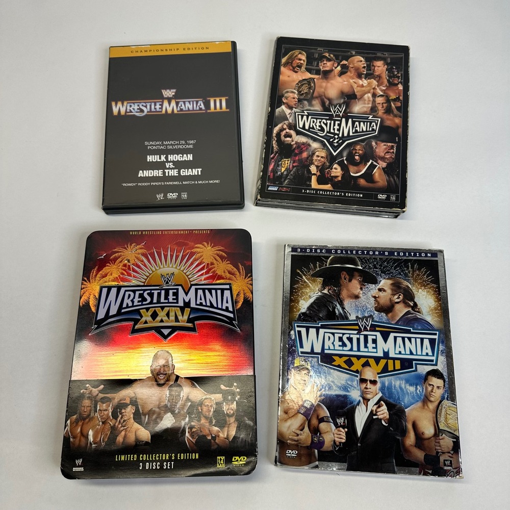 4 WWE WrestleMania DVDs III, XXII, XXIV & XXVII Hogan Rock Undertaker Cena